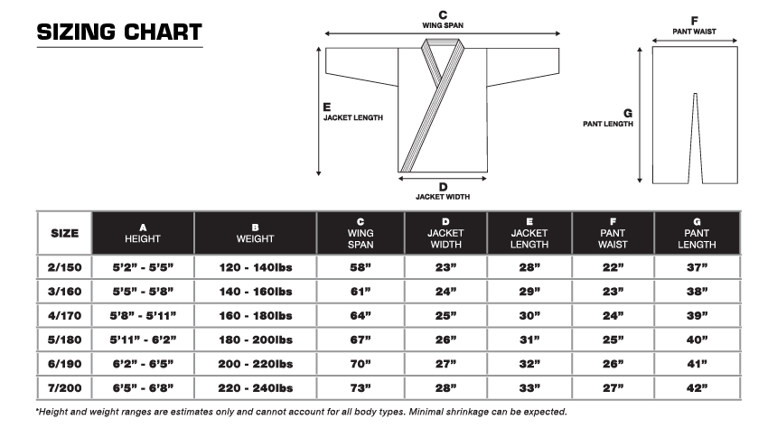 Hayabusa Gi Size Chart