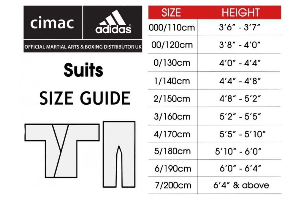 adidas judo gi size chart