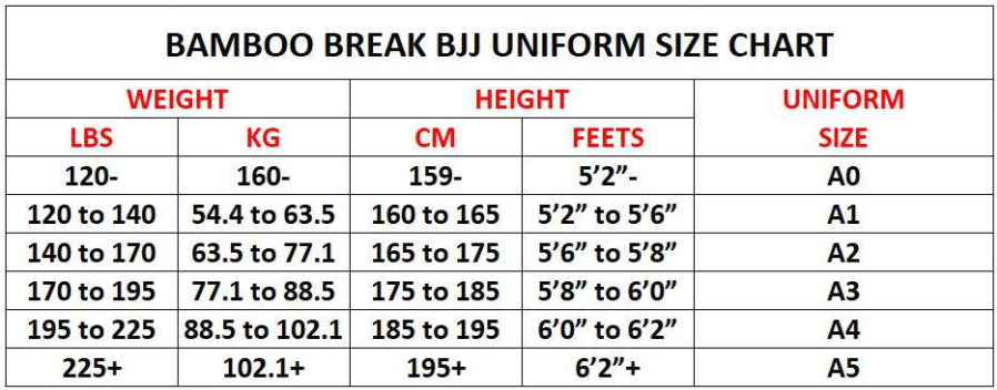 Bamboo Size Chart