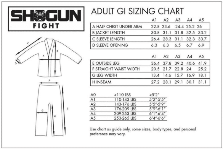 Shogun Gi Size Chart