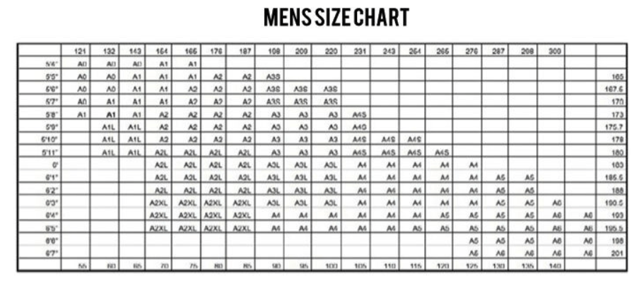 Tatami Estilo Size Chart